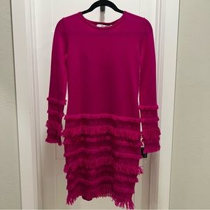 Trina Turk Raspberry Fringe Sweater Dress SZ S